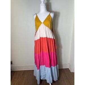Seema Kahai Multicolor Color Block Tiered Maxi Dress Sz M